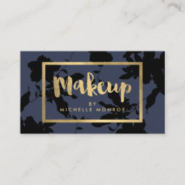 Black Floral Gold Text Makeup Artist Blue Visitenkarte
