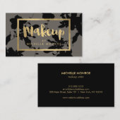 Black Floral Gold Text Makeup Artist Grau Visitenkarte (Vorne/Hinten)
