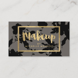 Black Floral Gold Text Makeup Artist Grau Visitenkarte