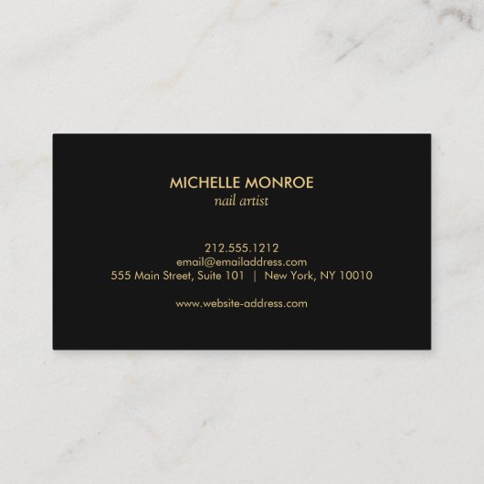 Black Floral Gold Text Nail Salon Grau Visitenkarte (Rückseite)
