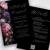 Black Floral Gothic All in One QR Code Hochzeit Einladung