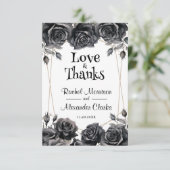 Black Floral Gothic Wedding Danke Karten (Stehend Vorderseite)