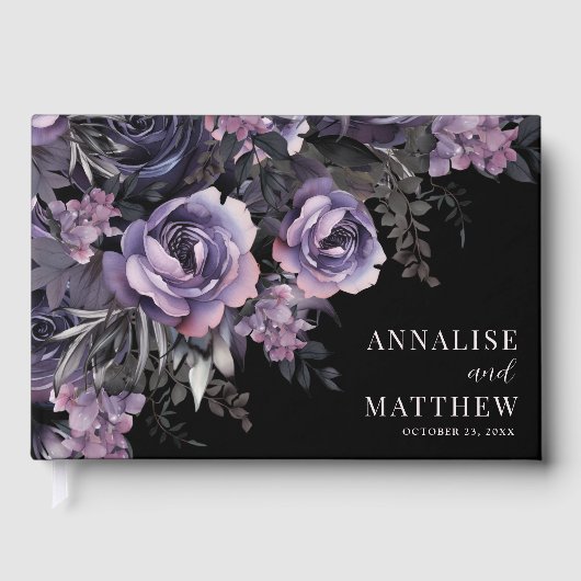 Black Floral Gothic Wedding Gästebuch (Vorderseite)