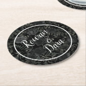 Black Floral Gothic Wedding Runder Pappuntersetzer (Angewinkelt)
