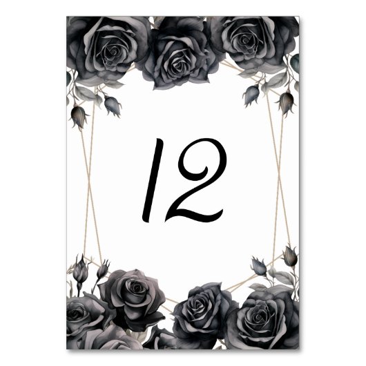 Black Floral Gothic Wedding Tischnummer (Rückseite)
