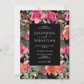 Black Floral Holly Berries Weihnachtsfeier Einladung (Vorderseite)