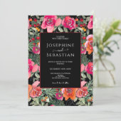 Black Floral Holly Berries Weihnachtsfeier Einladung (Stehend Vorderseite)