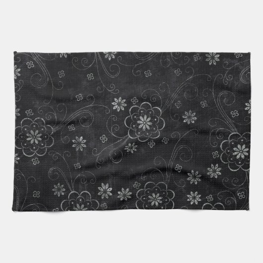 Black Floral Kitchtuch Geschirrtuch (Horizontal)