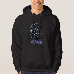 Black Floral Letter Carolin Alphabet Girl Name Hoodie