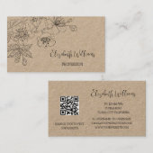 Black Floral Line Art Botanical QR-Code Visitenkarte (Vorne/Hinten)
