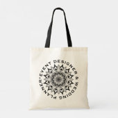Black Floral Mandala Custom Text Tote Bag Tragetasche (Rückseite)