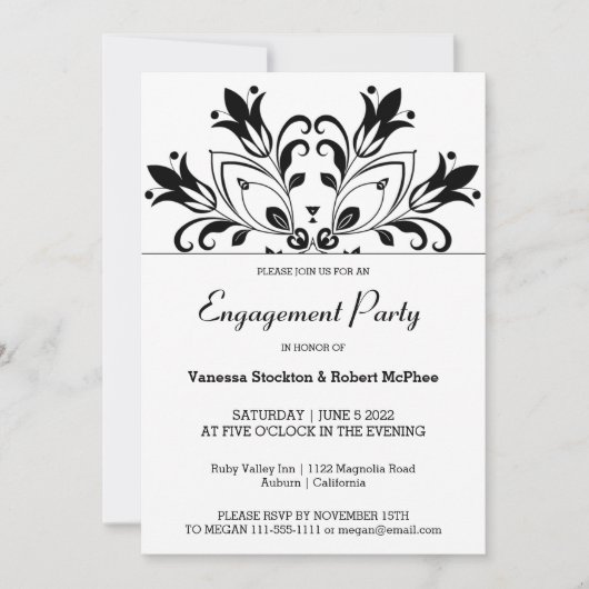 Black Floral Mandala Einladung (Vorderseite)