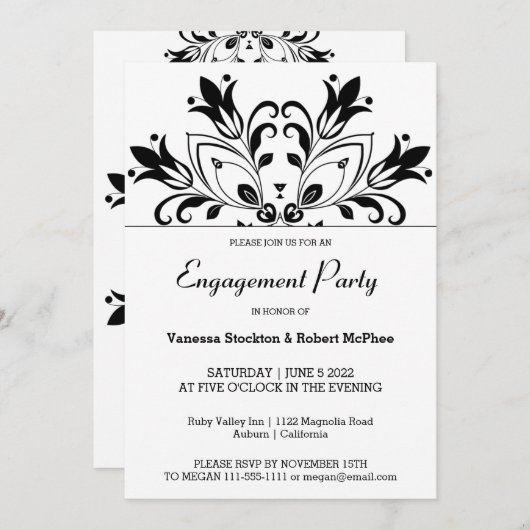 Black Floral Mandala Einladung (Vorne/Hinten)