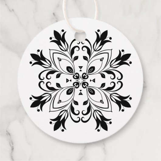 Black Floral Mandala Geschenkanhänger (Rückseite)