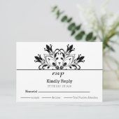 Black Floral Mandala RSVP Karte (Stehend Vorderseite)