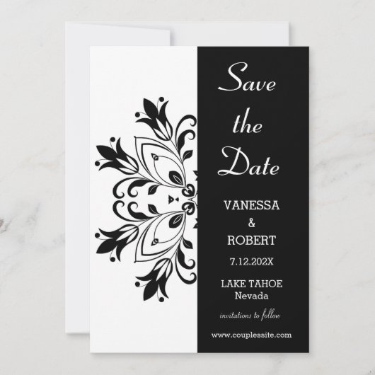 Black Floral Mandala Save The Date (Vorderseite)