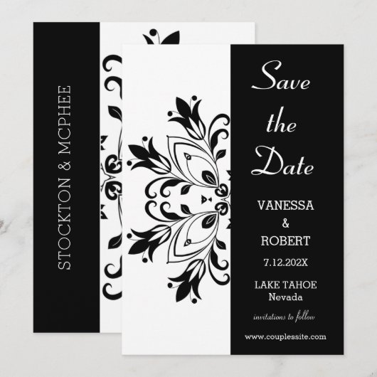 Black Floral Mandala Save The Date (Vorne/Hinten)