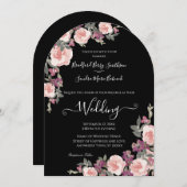 Black Floral Mauve Blush Pink Einladung Hochzeit (Vorne/Hinten)