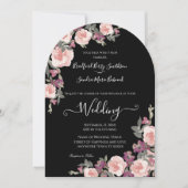 Black Floral Mauve Blush Pink Einladung Hochzeit (Vorderseite)