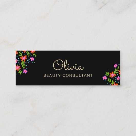 Black Floral Mini Signature Script Business Card Mini Visitenkarte (Vorderseite)