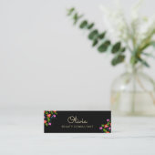 Black Floral Mini Signature Script Business Card Mini Visitenkarte (Stehend Vorderseite)