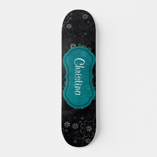 Black Floral Mini Skateboard (Vorne)