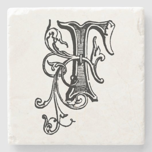 Black Floral Monogram 'F' Steinuntersetzer (Vorderseite)