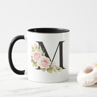 Black Floral Monogram M Mug Tasse
