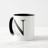 Black Floral Monogram N Mug Tasse (Vorderseite Links)
