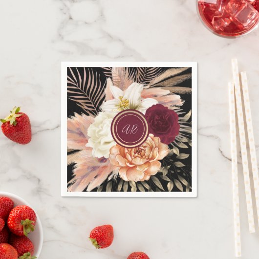 Black Floral Monogram Serviette (Beispiel)