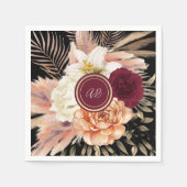 Black Floral Monogram Serviette (Vorderseite)