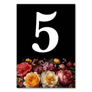 Black Floral Moody Botanical Chic Wedding Tischnummer