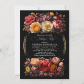 Black Floral Moody Botanical Gothday Party Einladung (Vorderseite)