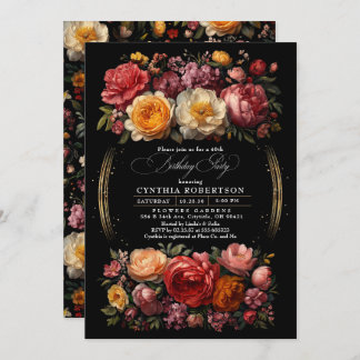 Black Floral Moody Botanical Gothday Party Einladung