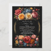 Black Floral Moody Botanical Gothday Party Einladung (Vorderseite)