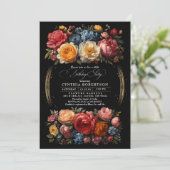 Black Floral Moody Botanical Gothday Party Einladung (Stehend Vorderseite)