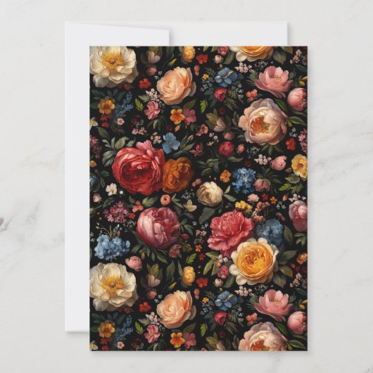 Black Floral Moody Botanical Gothday Party Einladung (Rückseite)