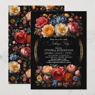 Black Floral Moody Botanical Gothday Party Einladung