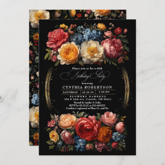 Black Floral Moody Botanical Gothday Party Einladung
