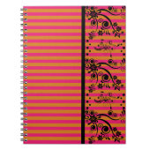 Black Floral On Pink - Notebook Notizblock (Vorderseite)