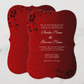 Black Floral on Red Wedding Einladung (Vorne/Hinten)