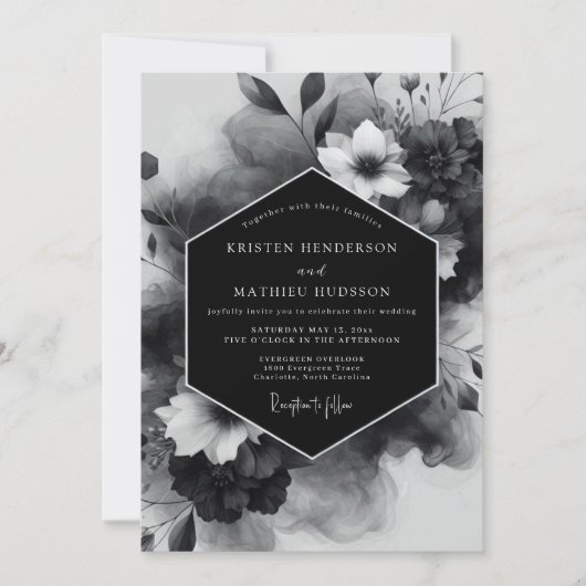 Black Floral Opulent Wedding Einladung (Vorderseite)
