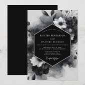 Black Floral Opulent Wedding Einladung (Vorne/Hinten)
