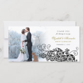 Black Floral Paisley Boho Elegant Wedding Foto Dankeskarte (Vorderseite)