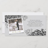 Black Floral Paisley Boho Elegant Wedding Foto Dankeskarte (Rückseite)