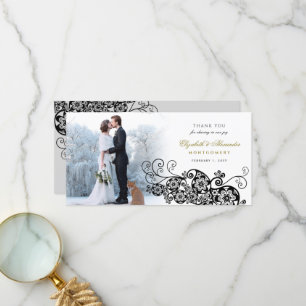 Black Floral Paisley Boho Elegant Wedding Foto Dankeskarte