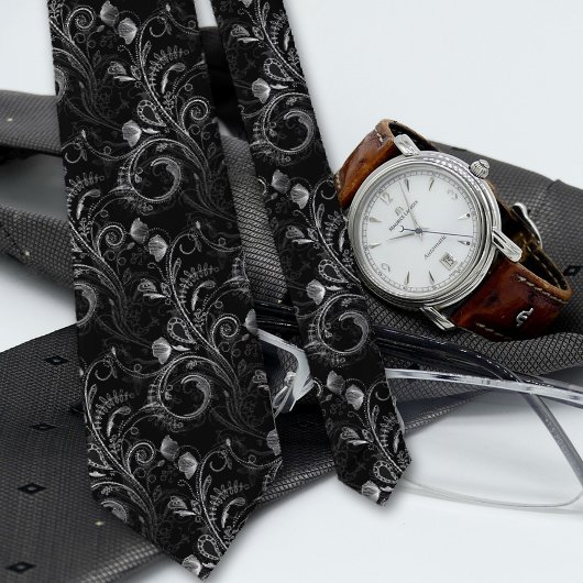 Black Floral Paisley Lacework Pattern Krawatte