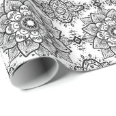 Black Floral Paisley Mandala Pattern Geschenkpapier (Rolleneckpunkt)