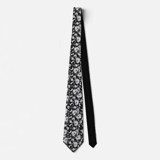 Black Floral Pattern Custom Necktie Krawatte (Vorderseite)