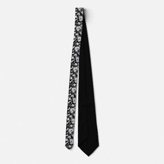 Black Floral Pattern Custom Necktie Krawatte (Rückseite)